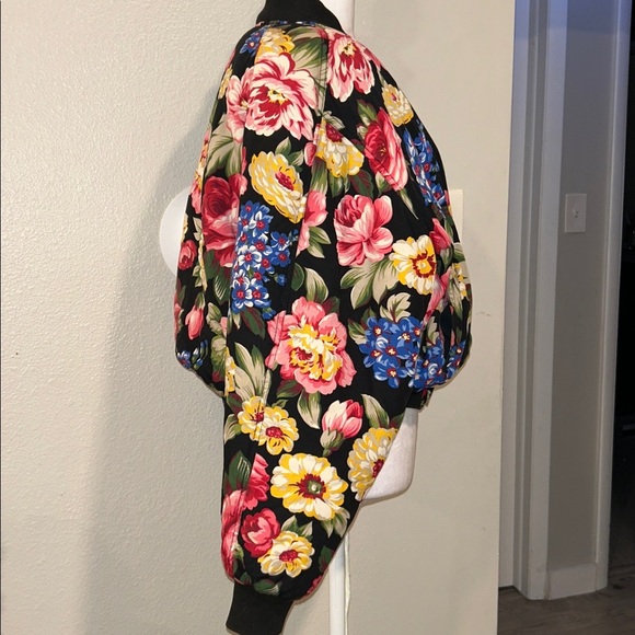 Vintage Liz Claiborne Floral Puffy Bomber Jacket Floral Women's Bomber Jacket - Picture 9 of 16